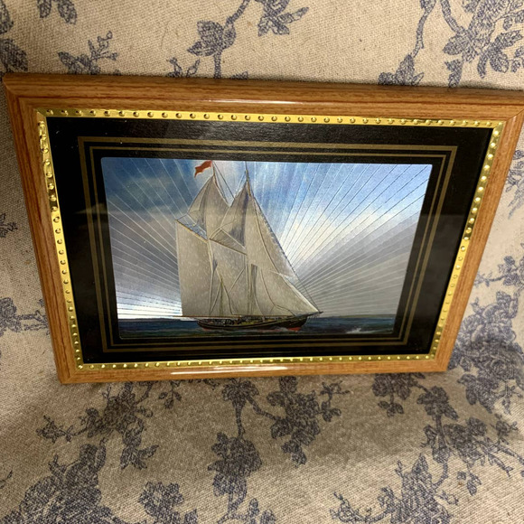 Vintage Framed Foil Art Print of Ship - Picture 5 of 10